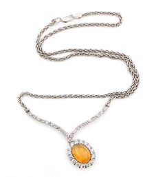 Collar con colgante en forma de Y de ópalo etíope y diamantes, en oro blanco de 18k