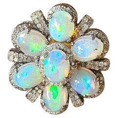 Ethiopian Opal 
Diamonds Victorian Cocktail Ring Set in 14K Gold 
Silver