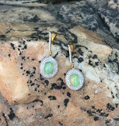 Ethiopian Opal Earring Pave Diamond 14k Gold