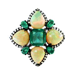Ethiopian Opal, Emerald & White Diamond Ring