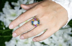 Ethiopian Opal Floral Cocktail Ring Multicolor Sapphires Diamonds 3.95 Carats