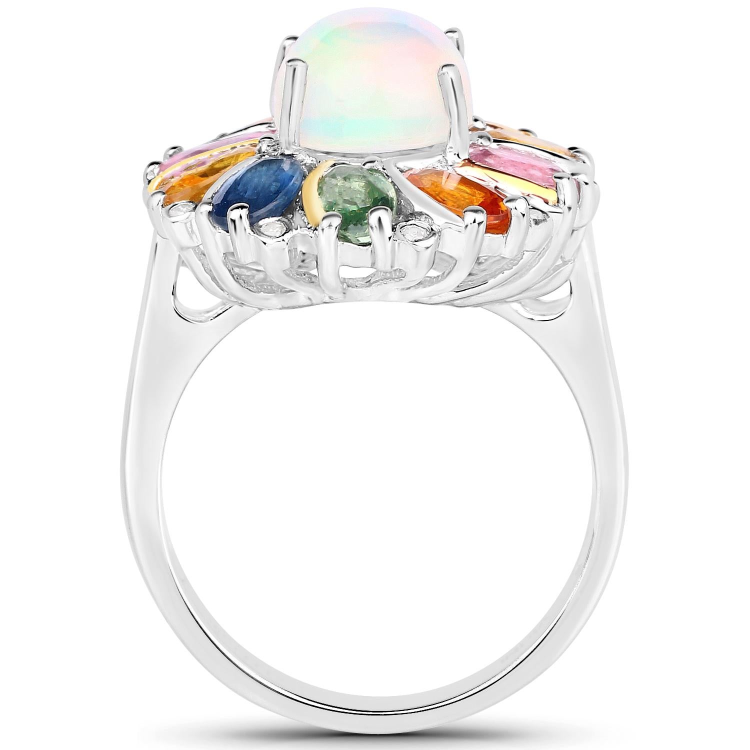 Bague cocktail florale éthiopienne saphirs multicolores diamants 3,95 carats Excellent état - En vente à Aliso Viejo, CA