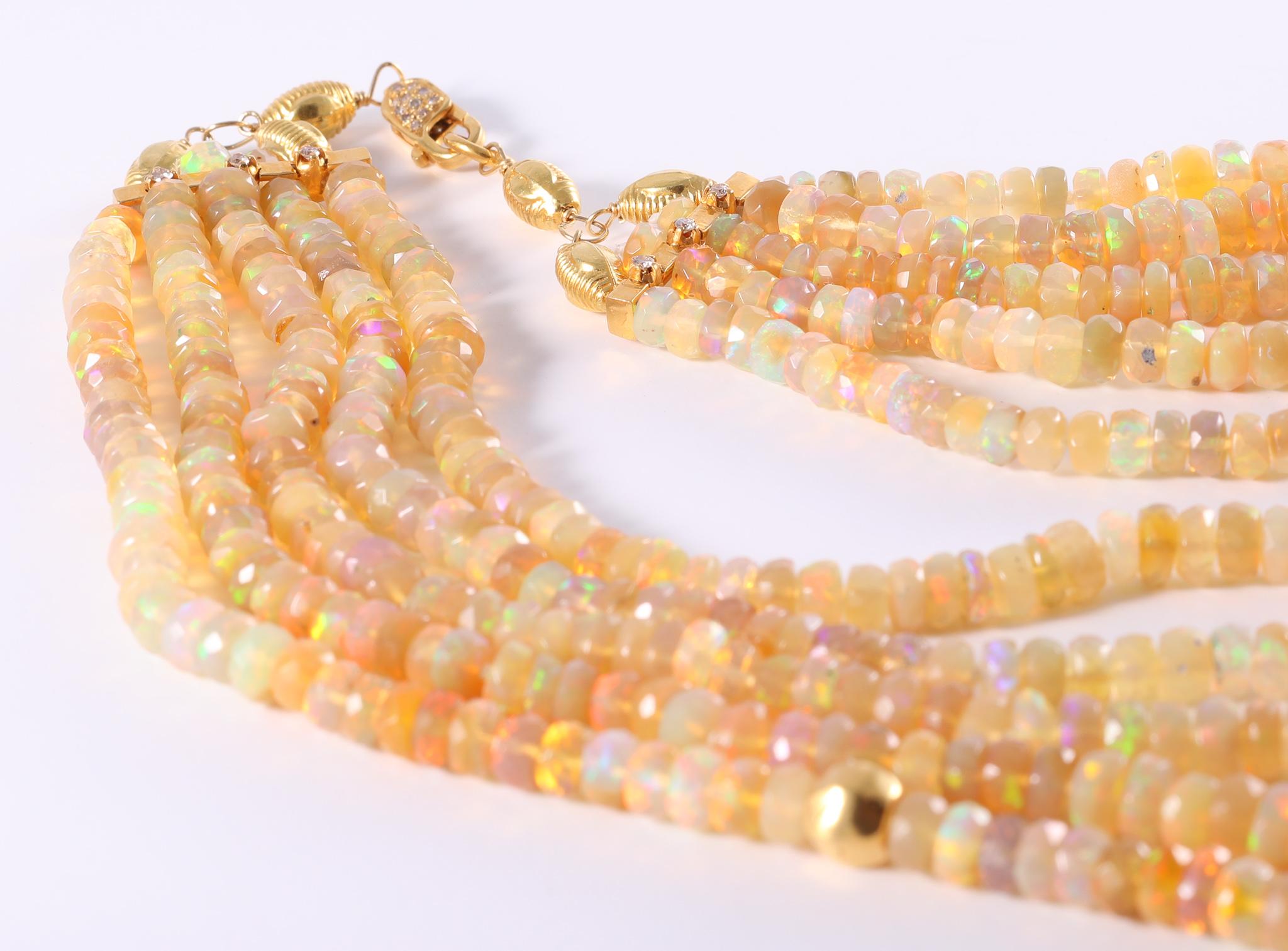 Artisan Ethiopian Opal Gold Bead Multi Strand Necklace