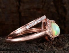 Ethiopian Opal Halo 925 Silver Pave Diamond Anniversary Ring Fine Jewelry
