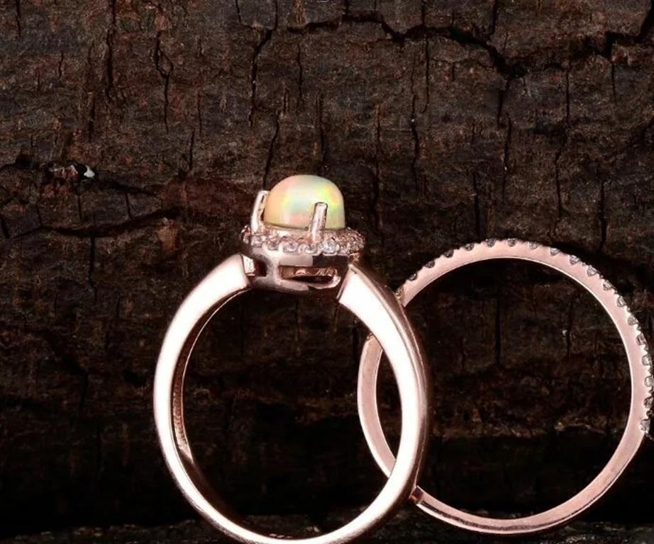 Oval Cut Ethiopian Opal Halo 925 Silver Pave Diamond Anniversary Ring Fine Jewelry For Sale