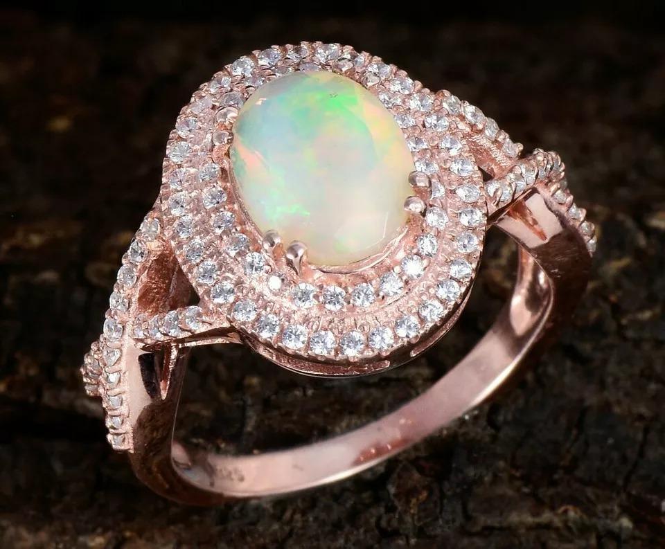 Ethiopian Opal Halo Ring 925 Silver Pave Diamond Engagement Ring Gift Fine Ring
Light weight can be worn everyday

Additional information:
Condition: New without tags: A brand-new, unused, and unworn item (including handmade items) that is not in