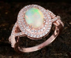 Ethiopian Opal Halo 925 Silver Pave Diamond Engagement Ring