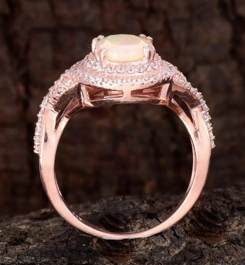 Ethiopian Opal Halo 925 Silver Pave Diamond Engagement Ring In New Condition For Sale In Chicago, IL