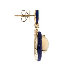 Ethiopian Opal, Lapis, Emerald Diamond Accents 14K Yellow Gold Earring