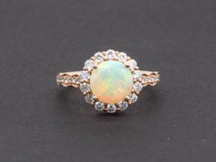 Ethiopian Opal Moissanite Halo Engagement Ring 14K Rose Gold AD1849-1