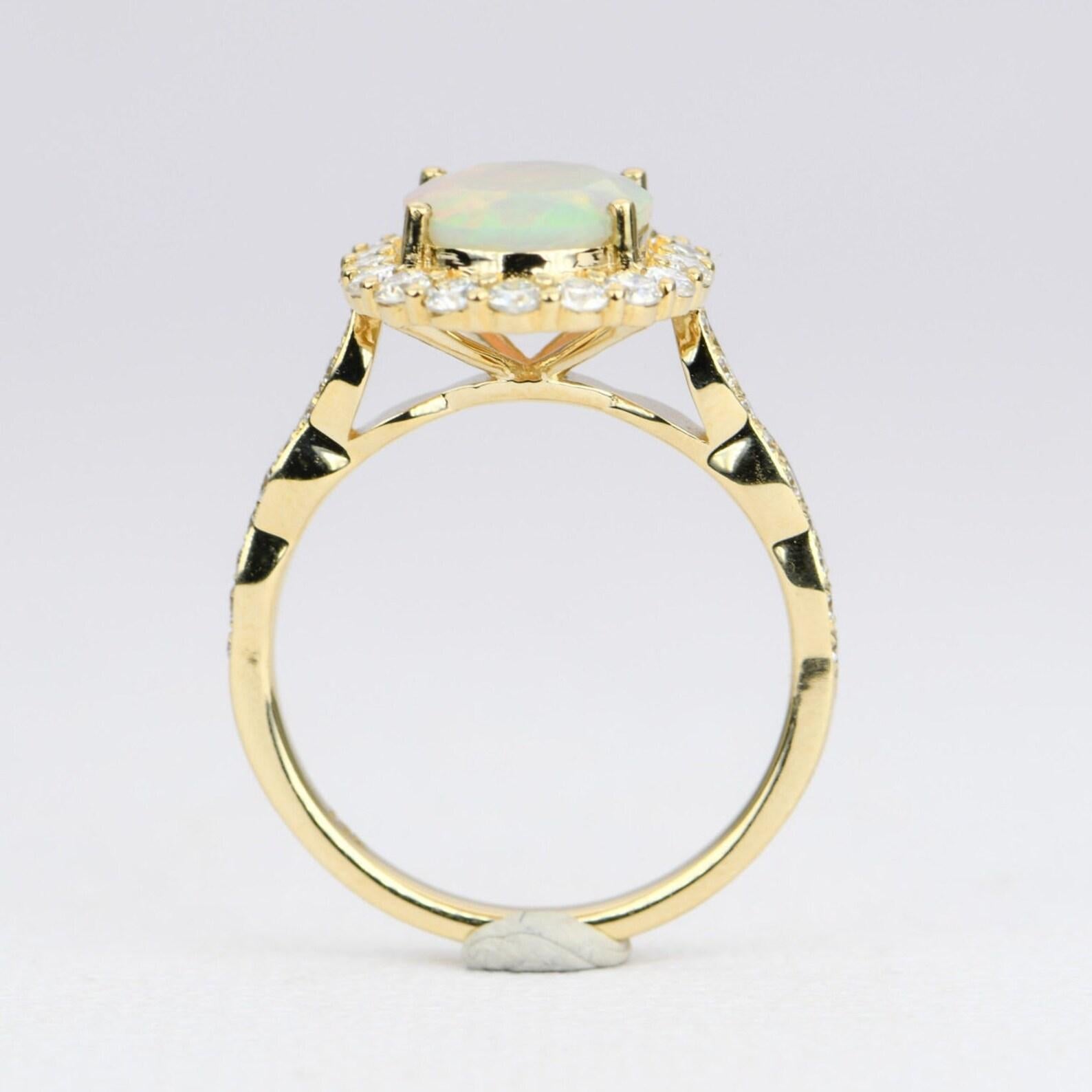 Ethiopian Opal Moissanite Halo Engagement Ring 14K Yellow Gold AD1849-3 1