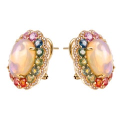 RUCHI Ethiopian Opal, Multi-Colored Sapphires and Diamonds Yellow Gold Studs