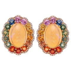 RUCHI Ethiopian Opal, Multi-Colored Sapphires and Diamonds Yellow Gold Studs