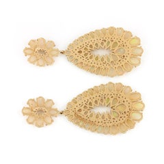 Ethiopian Opal Natural Pave Diamond Dangle Drop Earrings 14k Gold Earring 1 Pair