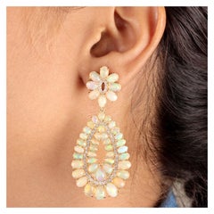 Äthiopischer Opal Natürlicher Pave Diamant Tropfenohrringe 14k Gold Ohrring 1 Paar Ohrringe