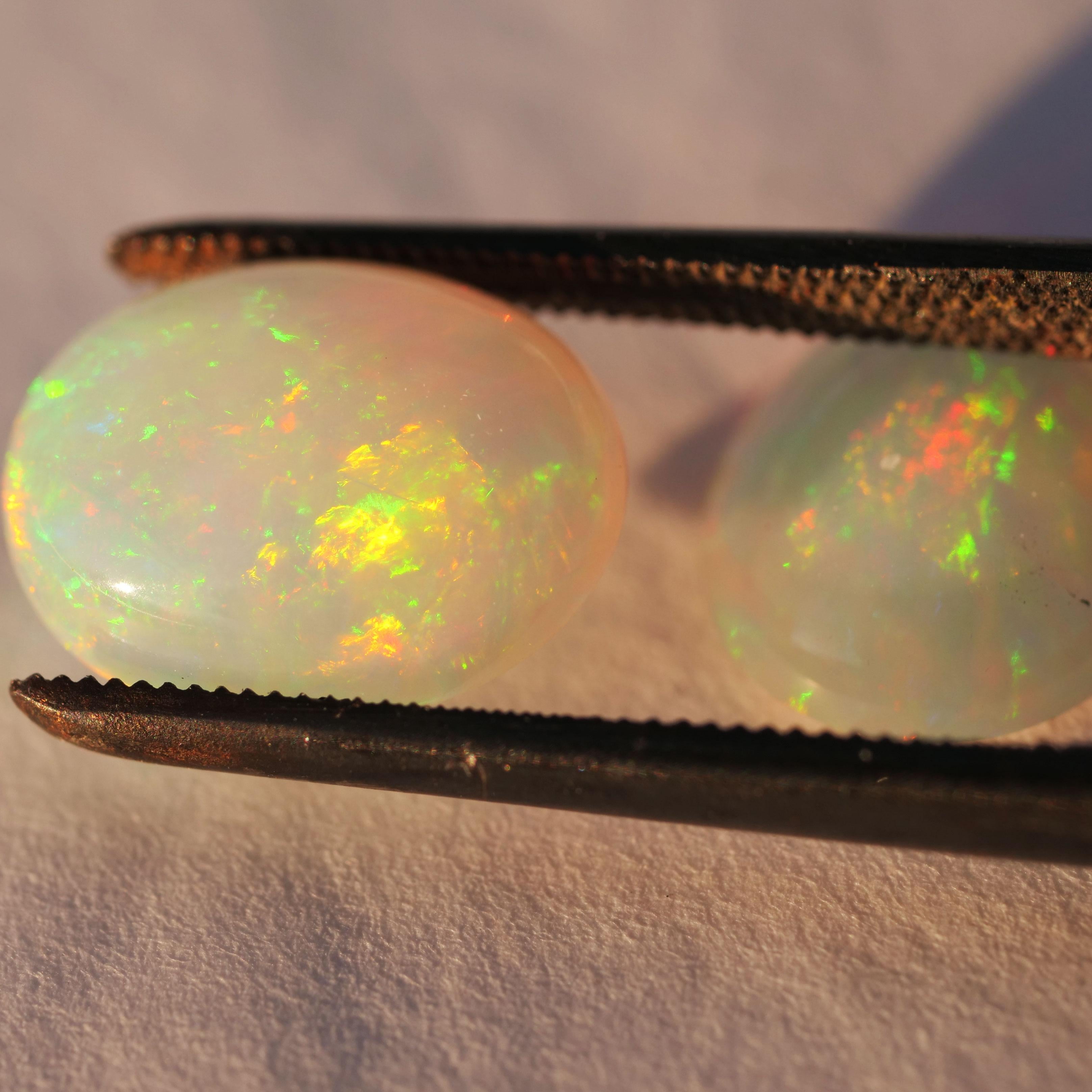 Modern Ethiopian Opal Pair total 5 ct 12 mm x 10 mm AAA+ Great Fire Create your Earring For Sale