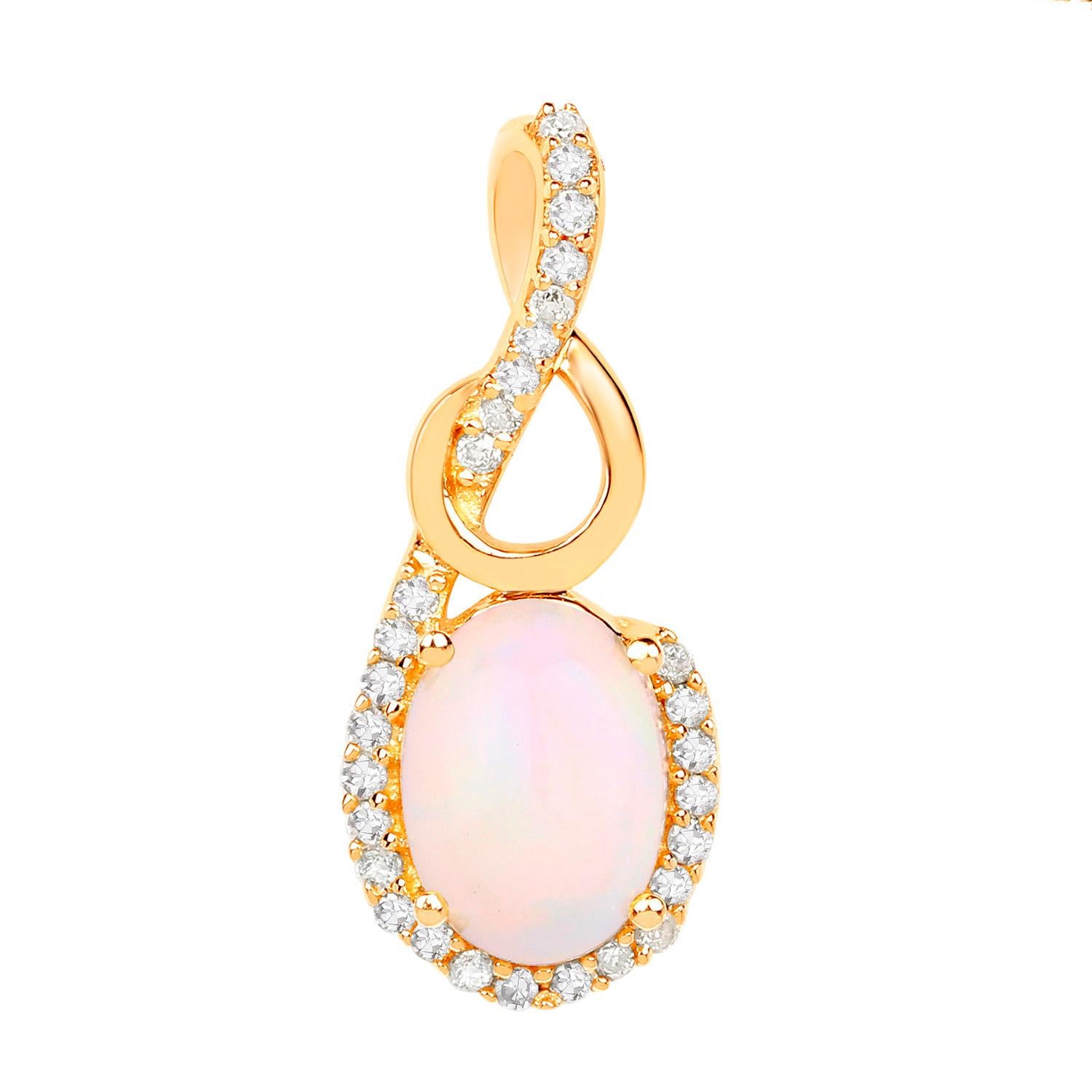 Ethiopian Opal Pendant Necklace Diamonds 14K Yellow Gold (Cabochon) im Angebot