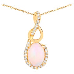 Ethiopian Opal Pendant Necklace Diamonds 14K Yellow Gold