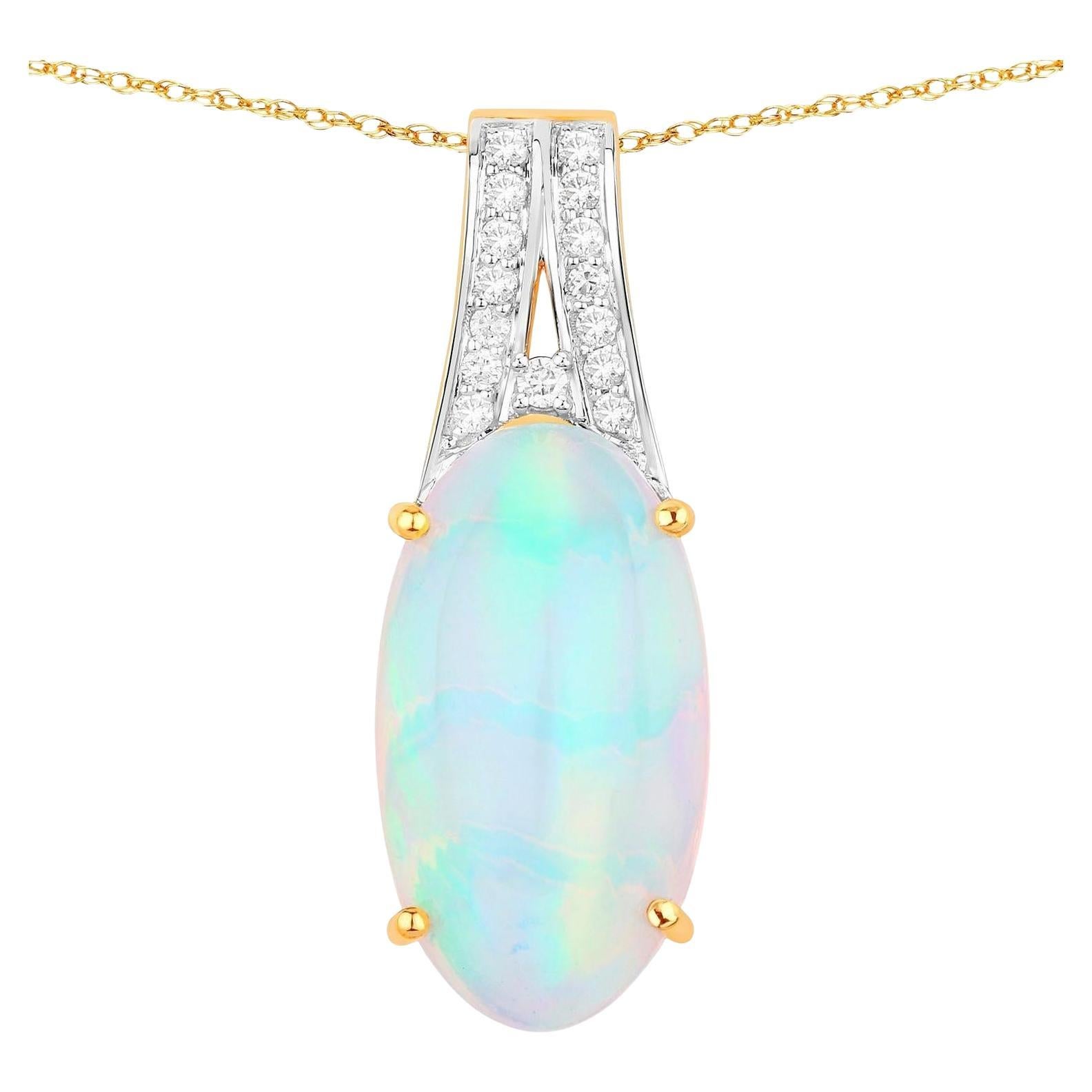Collier pendentif opale éthiopienne Diamants 7,55 carats Or jaune 14K en vente