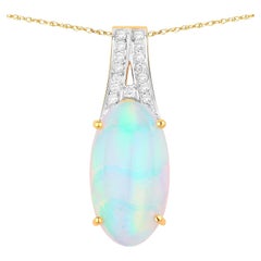 Collier pendentif opale éthiopienne Diamants 7,55 carats Or jaune 14K