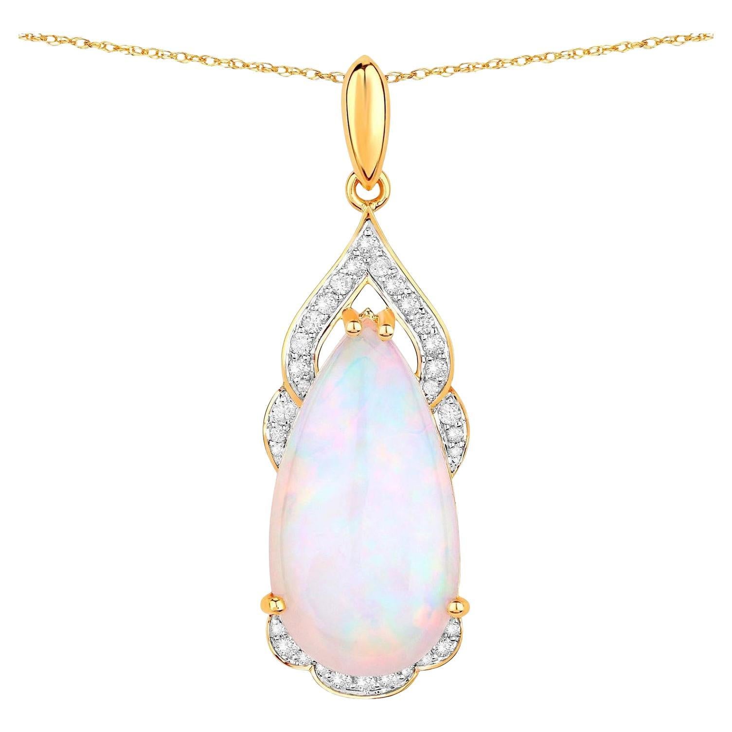 Ethiopian Opal Pendant Necklace Diamonds 9.37 Carats 14K Yellow Gold