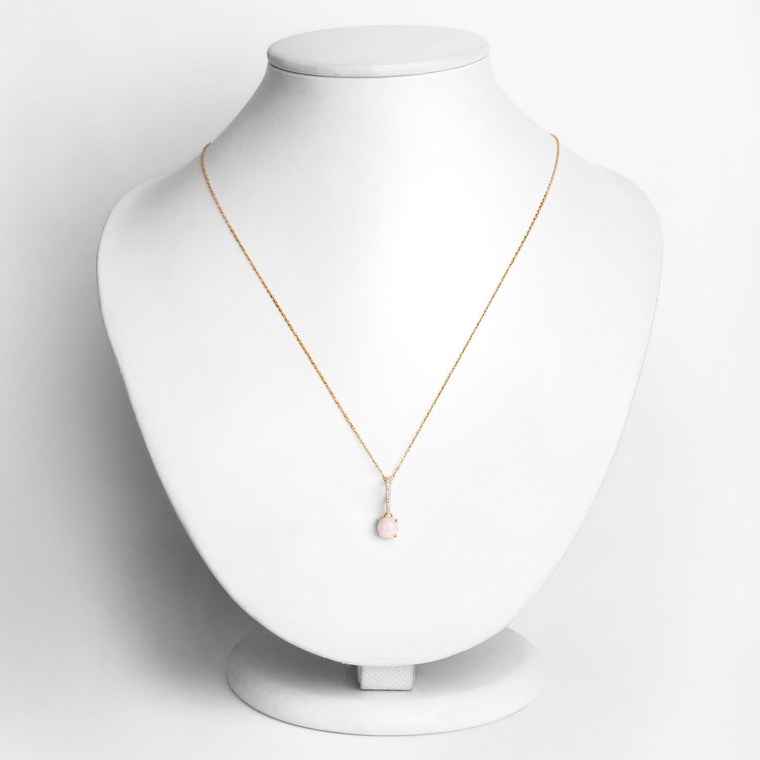 Contemporary Ethiopian Opal Pendant Necklace White Diamonds 0.54 Carats 10K Yellow Gold For Sale
