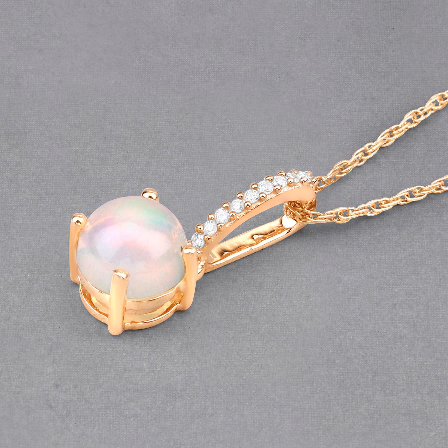 Women's or Men's Ethiopian Opal Pendant Necklace White Diamonds 0.54 Carats 10K Yellow Gold For Sale