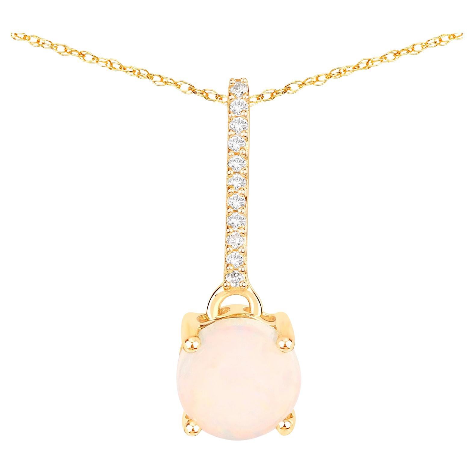 Collar Colgante Ópalo Etíope Diamantes Blancos 0,54 Quilates Oro Amarillo 10K