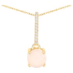 Ethiopian Opal Pendant Necklace White Diamonds 0.54 Carats 10K Yellow Gold