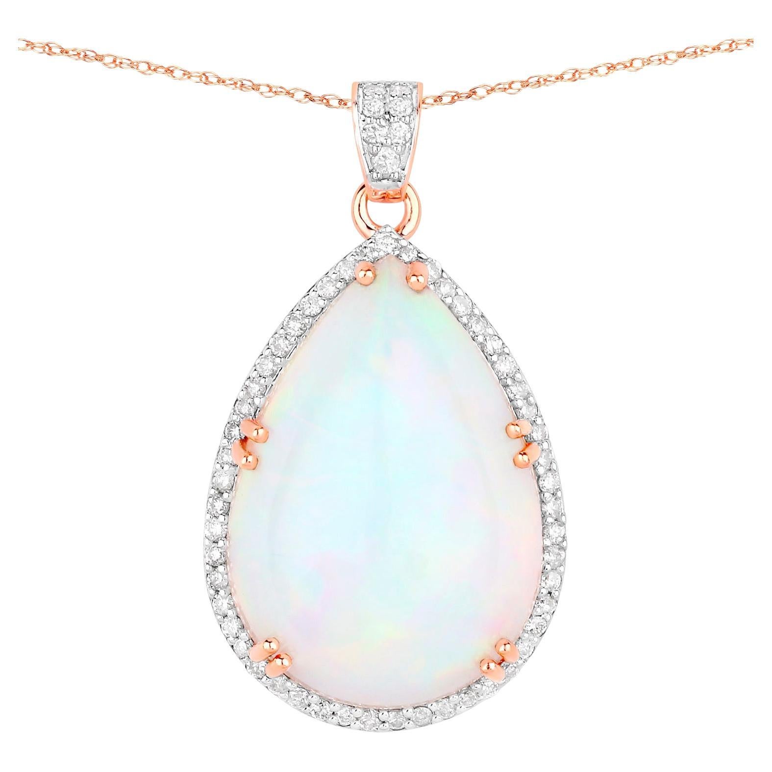 Collar Colgante Ópalo Etíope Diamantes Blancos 9,65 Quilates Oro Rosa 14K