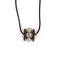 Ethiopian Opal Pendant with Black Diamonds in 14k White Gold Black Rhodium