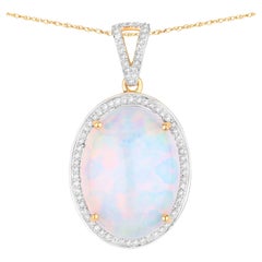 Ethiopian Opal Pendant With Diamonds 10.1 Carats Total 14K Gold