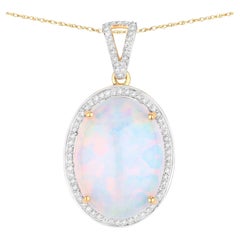 Ethiopian Opal Pendant With Diamonds 10.1 Carats Total 14K Gold