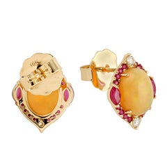 Ohrstecker aus 14 Karat Gold mit äthiopischen Opal, rosa Saphir und Diamant