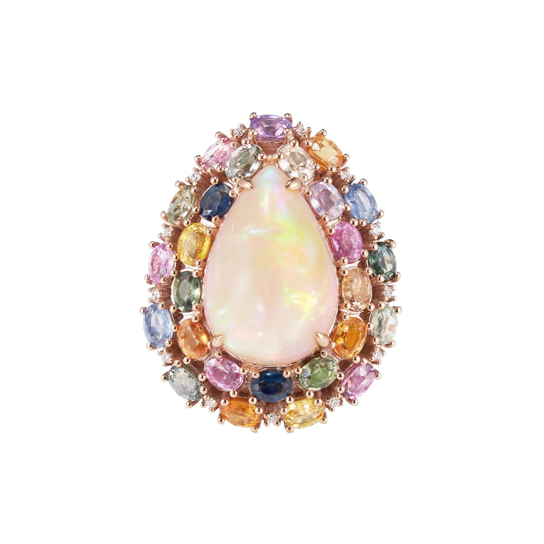 Äthiopischer Opal- und Regenbogen-Saphir-Ring mit Diamant aus 18 Karat Roségold (Zeitgenössisch) im Angebot
