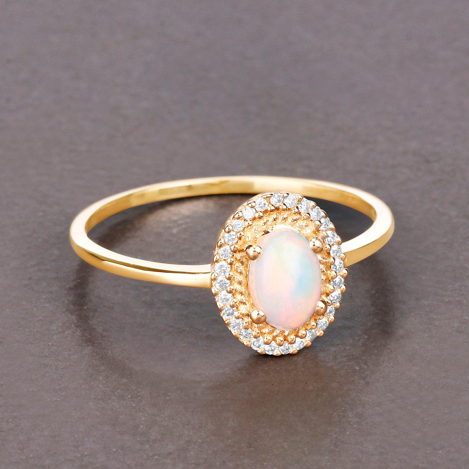 Contemporary Ethiopian Opal Ring Diamonds 14K Yellow Gold For Sale