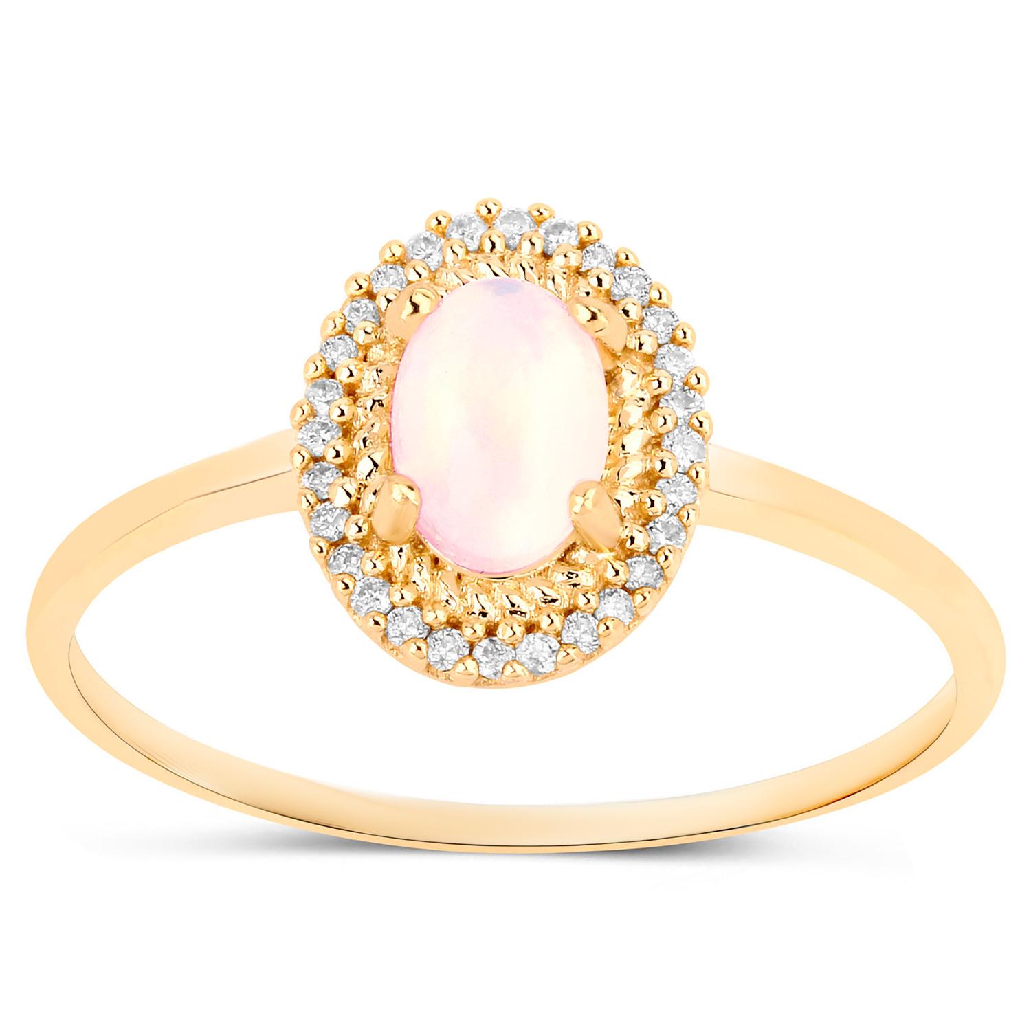 Ethiopian Opal Ring Diamonds 14K Yellow Gold In Excellent Condition For Sale In Aliso Viejo, CA