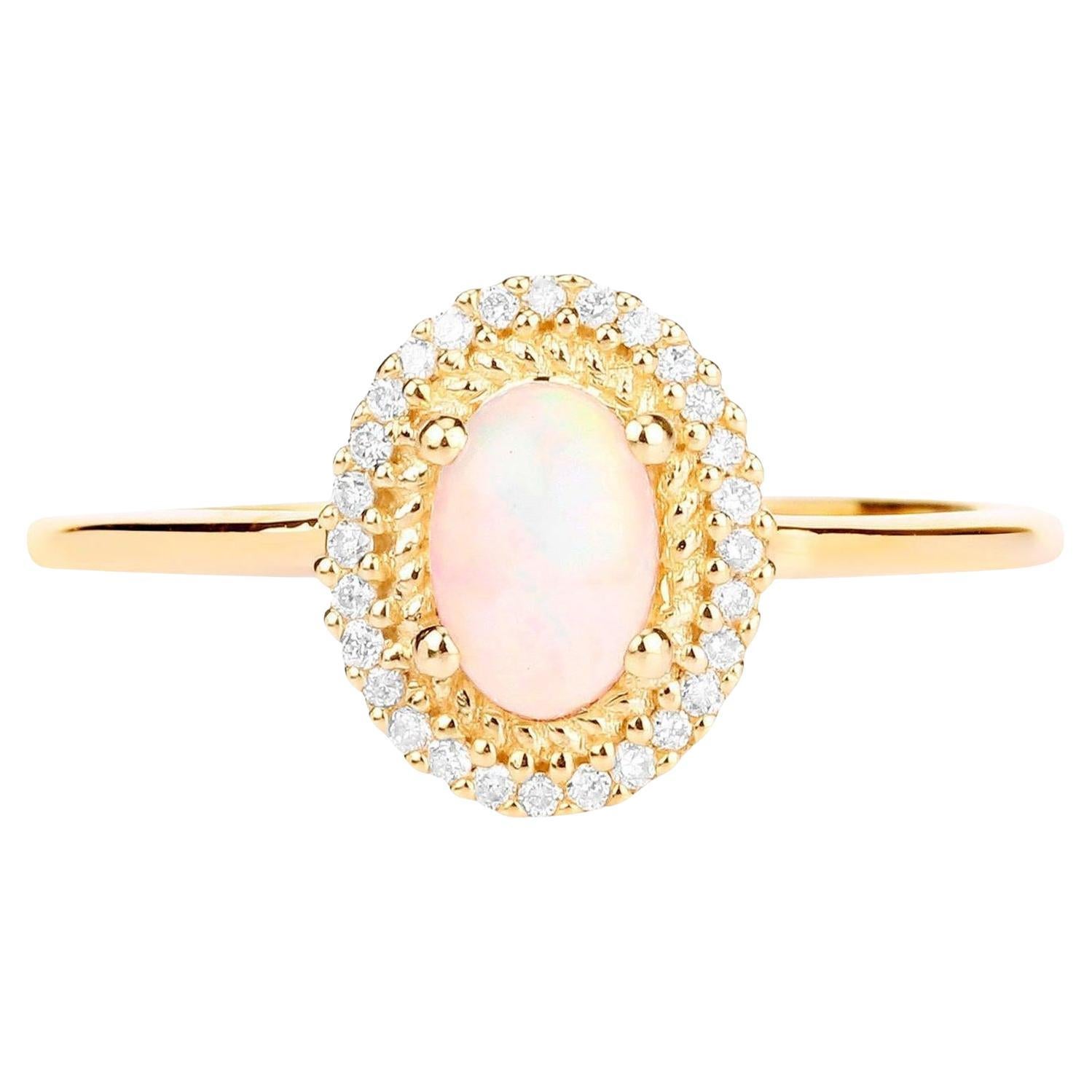 Ethiopian Opal Ring Diamonds 14K Yellow Gold