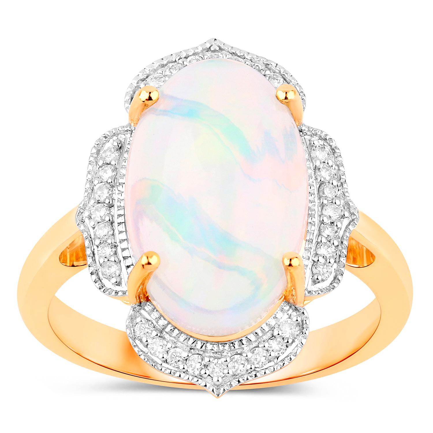 Contemporary Ethiopian Opal Ring Diamonds 4.1 Carats 14K Yellow Gold For Sale
