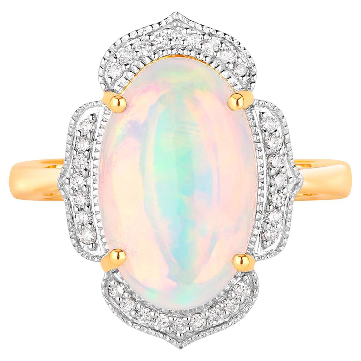 Anillo Ópalo Etíope Diamantes 4,1 Quilates Oro Amarillo 14K