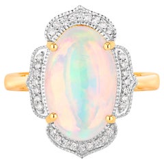 Ethiopian Opal Ring Diamonds 4.1 Carats 14K Yellow Gold