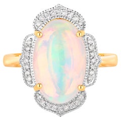 Ethiopian Opal Ring Diamonds 4.1 Carats 14K Yellow Gold