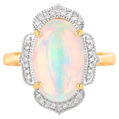 Ethiopian Opal Ring Diamonds 4.1 Carats 14K Yellow Gold
