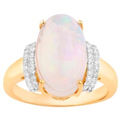 Äthiopischer Opal Ring Diamanten 5,22 Karat 14K Gelbgold