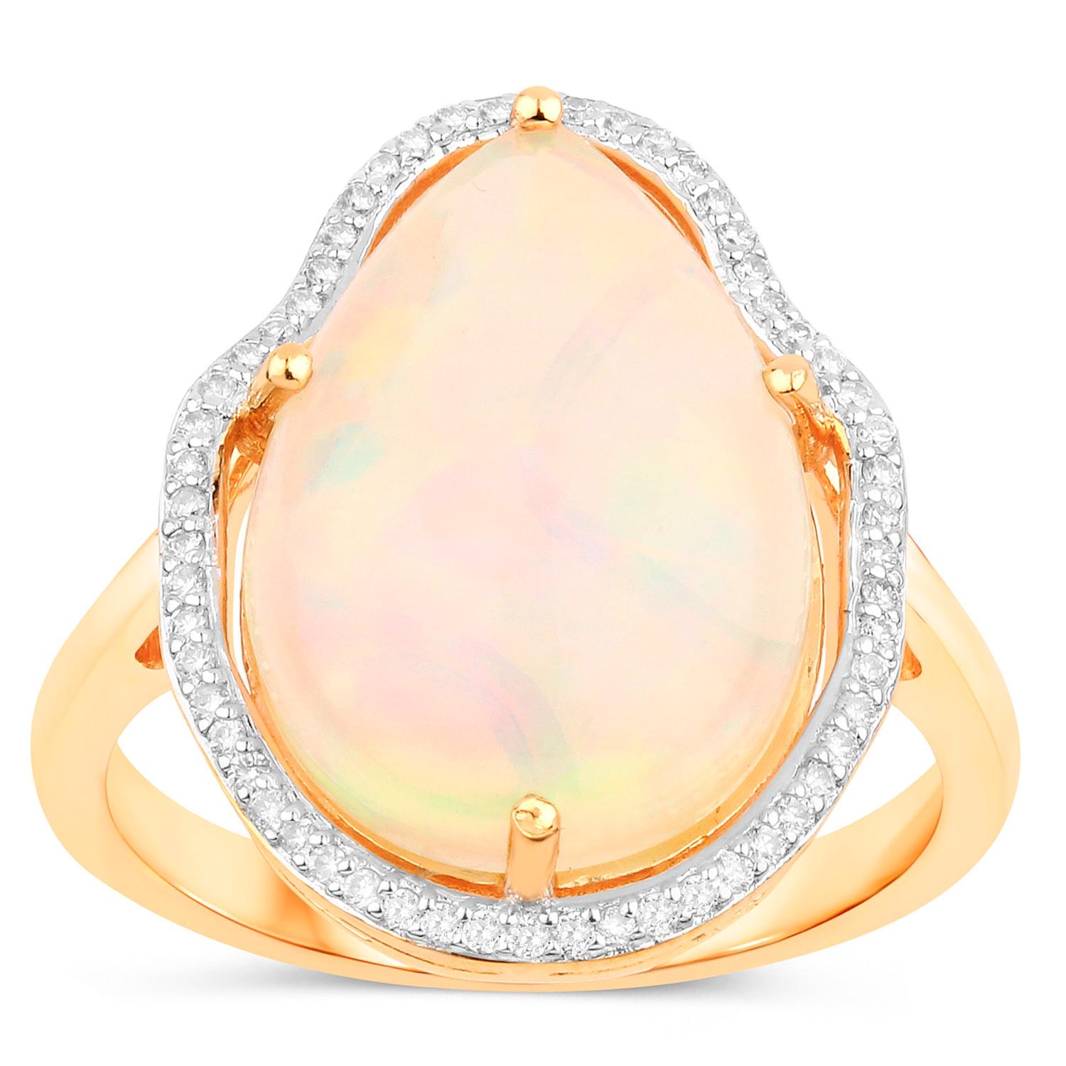 Contemporary Ethiopian Opal Ring Diamonds 5.38 Carats 14K Yellow Gold For Sale