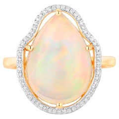Ethiopian Opal Ring Diamonds 5.38 Carats 14K Yellow Gold