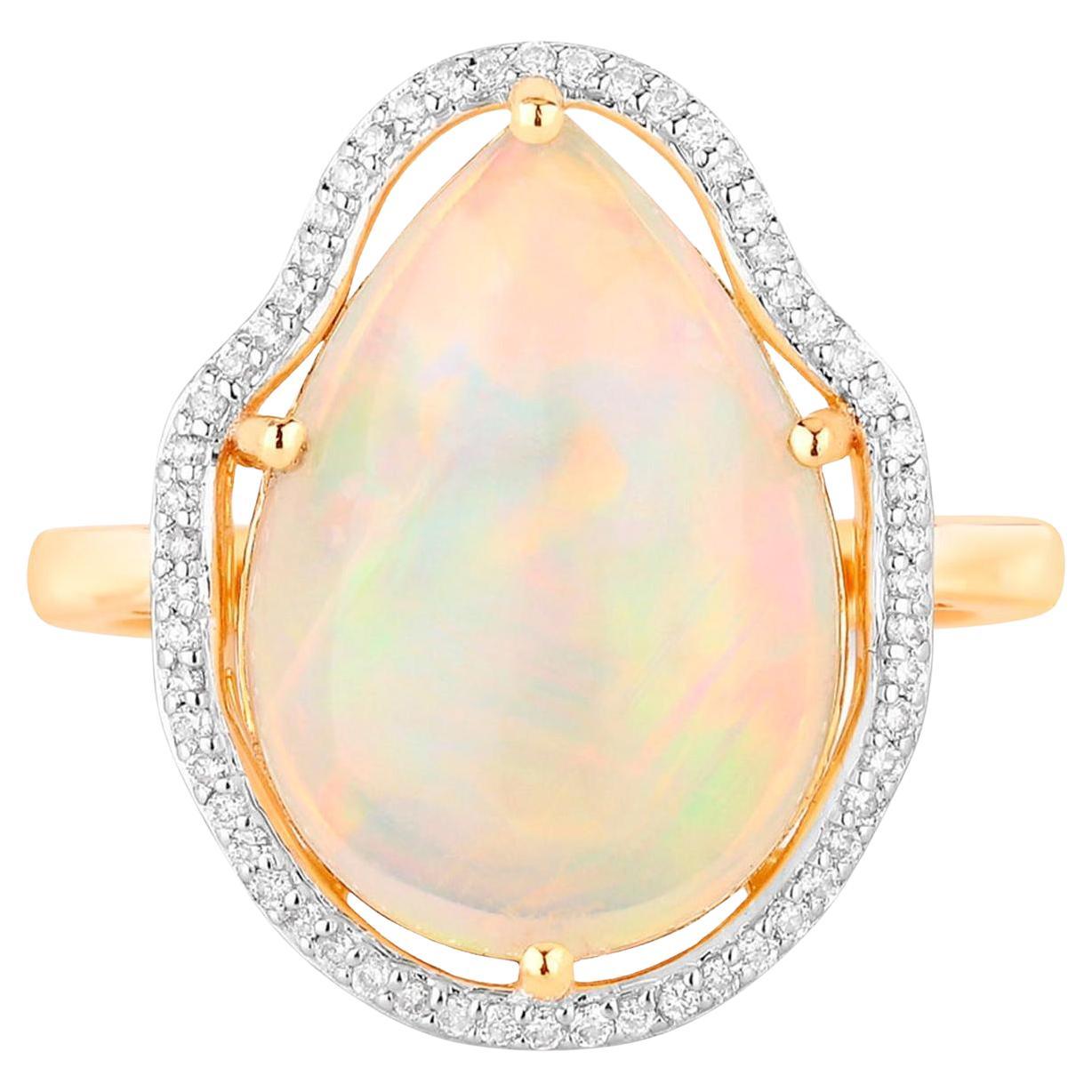 Ethiopian Opal Ring Diamonds 5.38 Carats 14K Yellow Gold For Sale