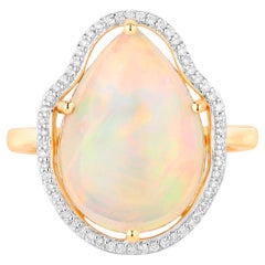Ethiopian Opal Ring Diamonds 5.38 Carats 14K Yellow Gold