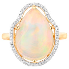 Ethiopian Opal Ring Diamonds 5.38 Carats 14K Yellow Gold