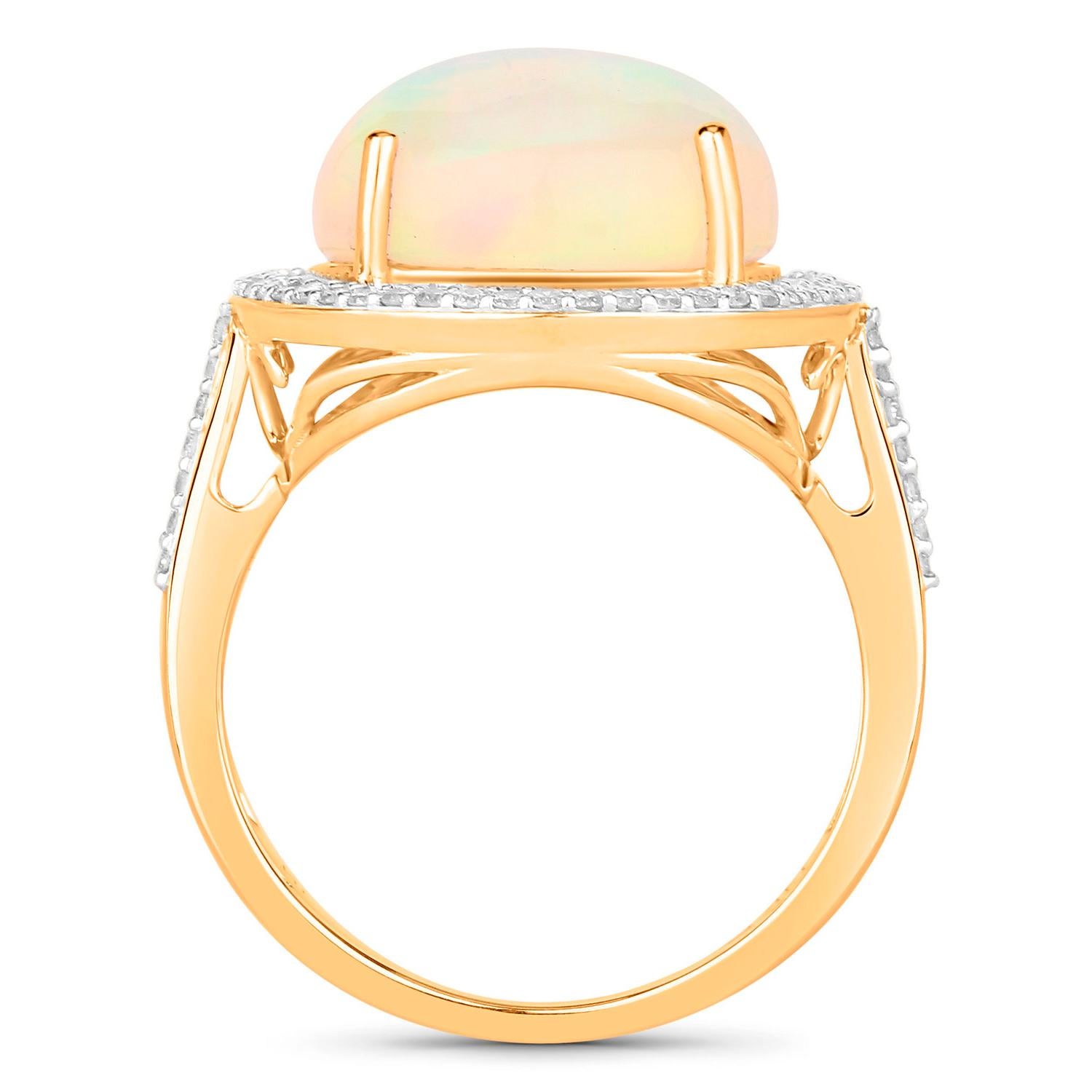 Contemporary Ethiopian Opal Ring Diamonds 5.83 Carats 14K Yellow Gold For Sale
